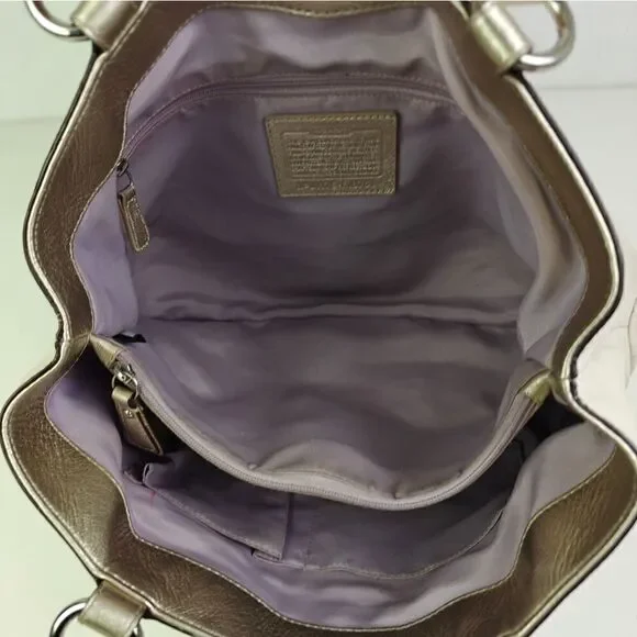 VTG COACH PEARL OFF WHITE GOLD GENUINE LEATHER SHOULDER BAG HANDBAG PURSE TOTE - Picture 13 of 13